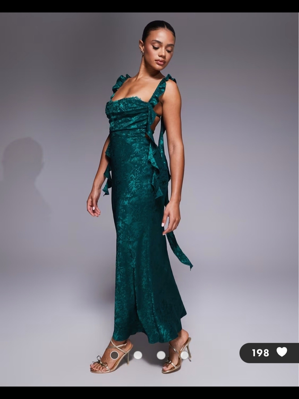 Rare London Emerald Green Ruffled Strap Maxi Dress